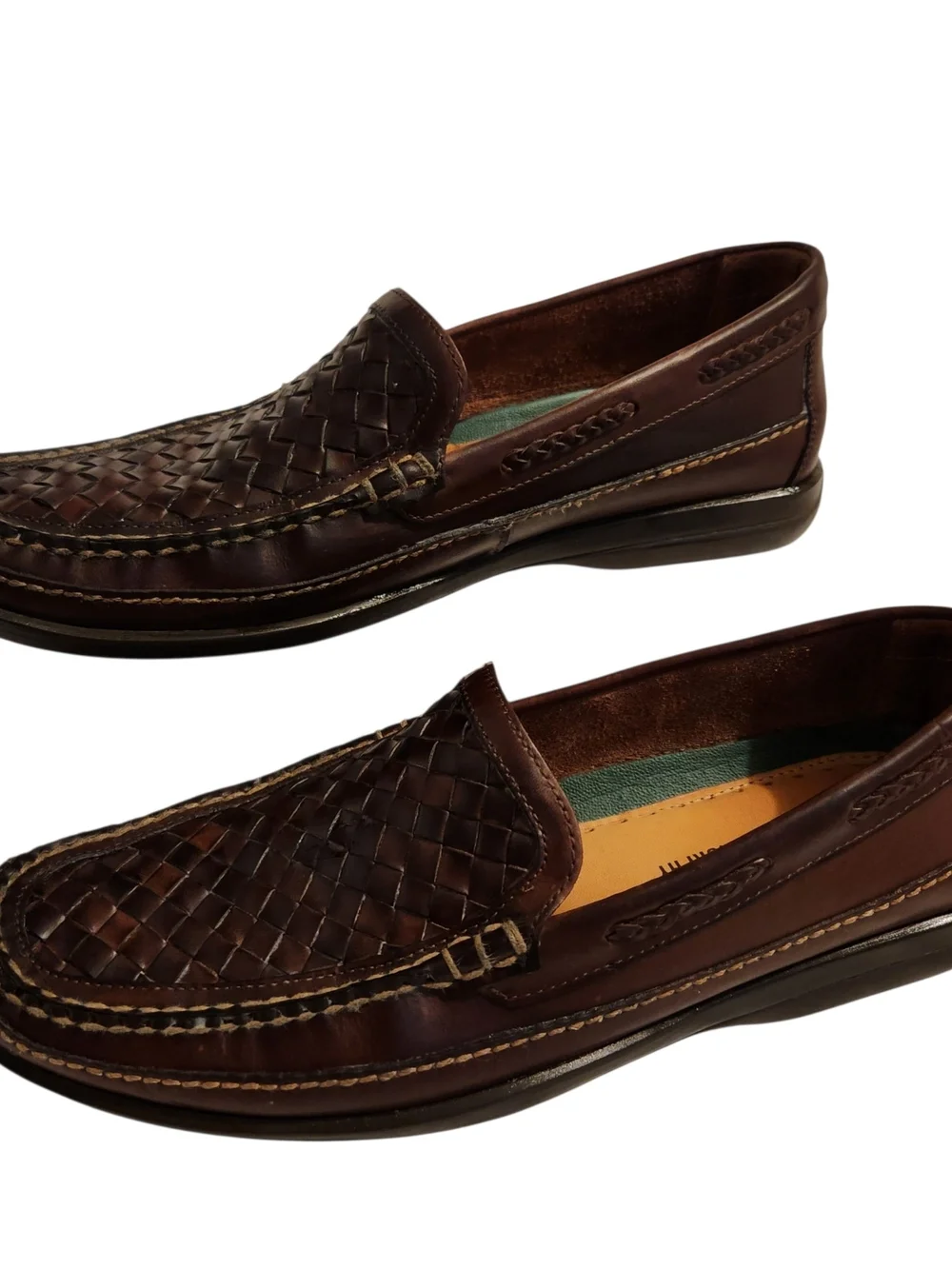 Johnston & Murphy Men's Size 11 Brown Woven Leather Slip-On Boat Shoes Loafers